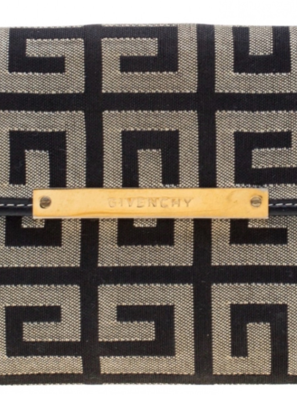 Givenchy Black and Beige Logo Canvas Card Holder with Gold Plate